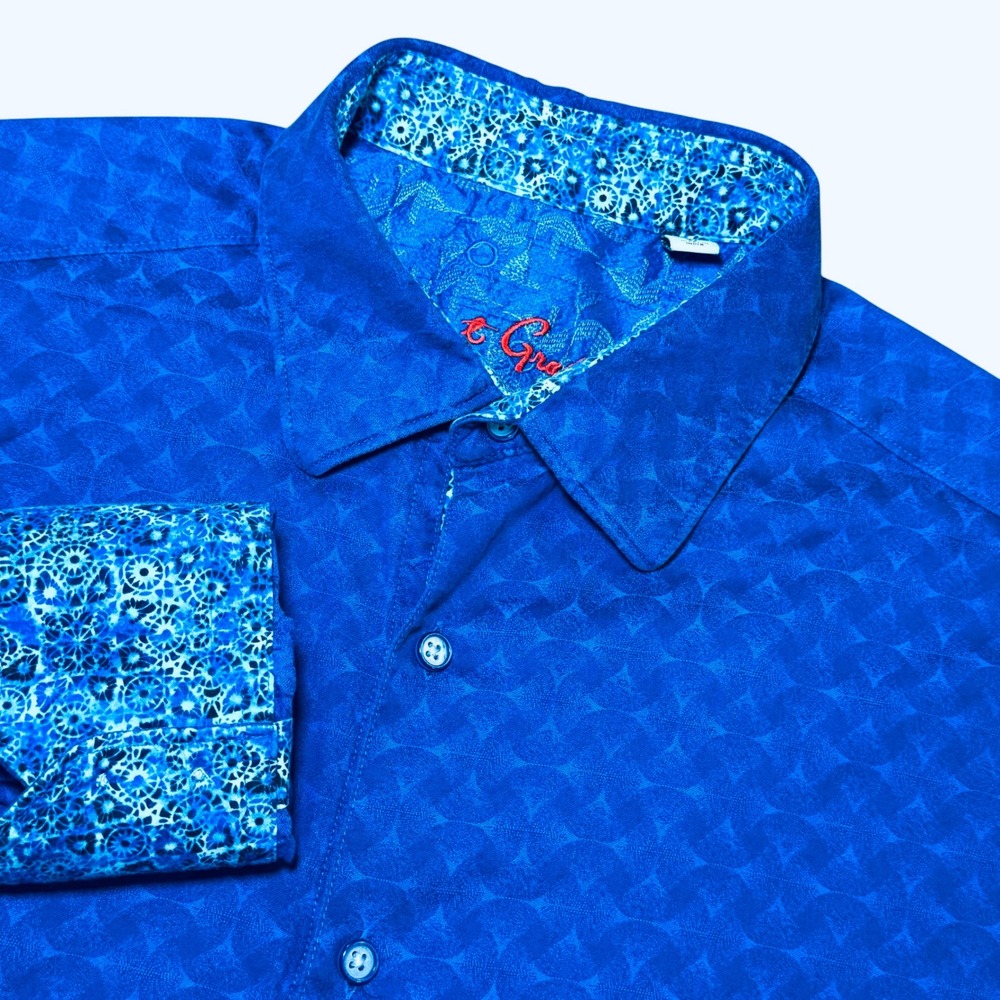 Robert Graham Classic Fit Mens L Blue Geometric Jacquard Button Down Shirt L/S